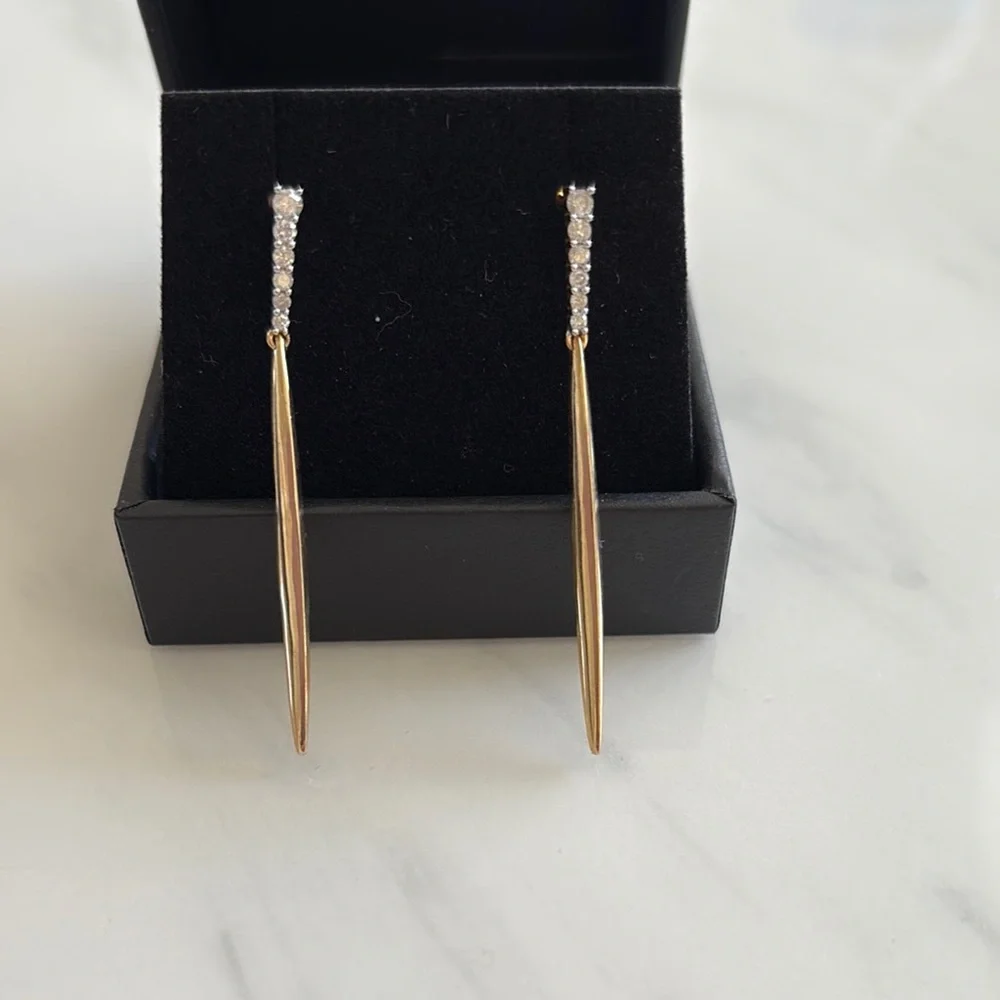 Elegant 14KY Gold Drop Earrings 1/4 CT RND - Picture 3 of 6